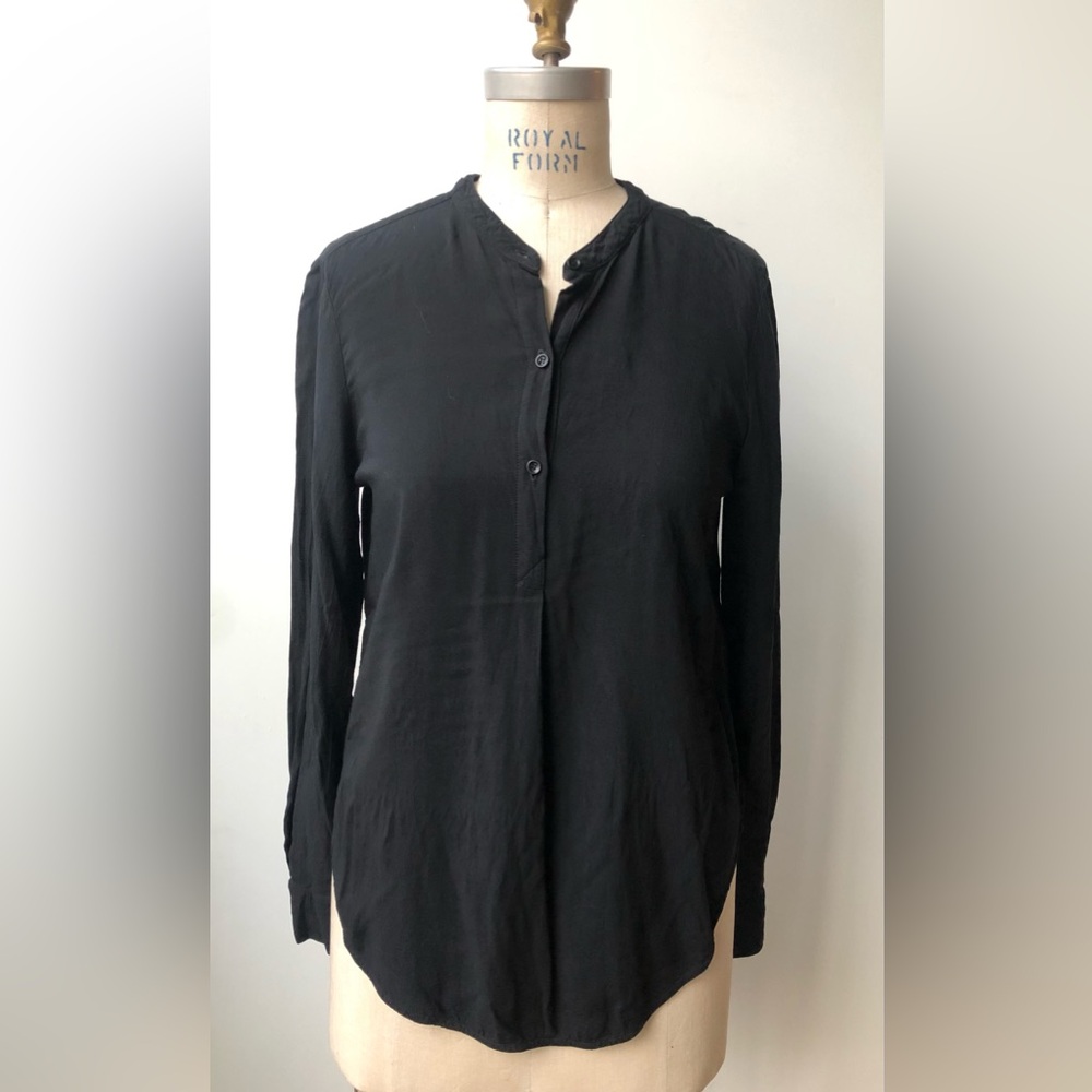 Raquel Allegra Henley blouse in a silky black rayon. Like new condition. Size S